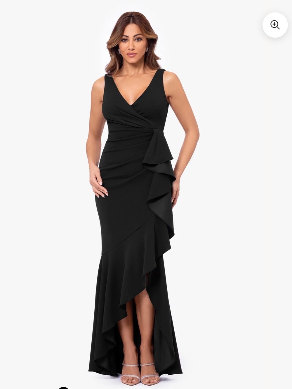 Betsy Adams PETITE "CANDACE" V-NECK HI LOW CASCADE DRESS